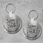 Modern QR Code Promotional Silver Keychain<br><div class="desc">Modern and simple promotional keychain for your business or organization with a brushed silver faux metallic background. Add your QR code or logo and two lines of customized text,  such as your company name,  slogan,  thank you,  etc.</div>