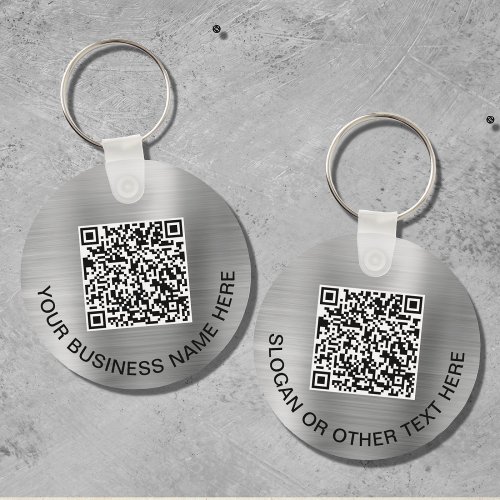 Modern QR Code Promotional Silver Keychain