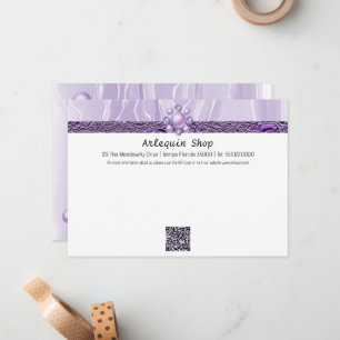 Modern QR Code Purple Silk Foil Business Store Note Card