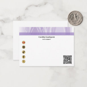 Modern QR Code Purple Silk Pearls Social Media Note Card