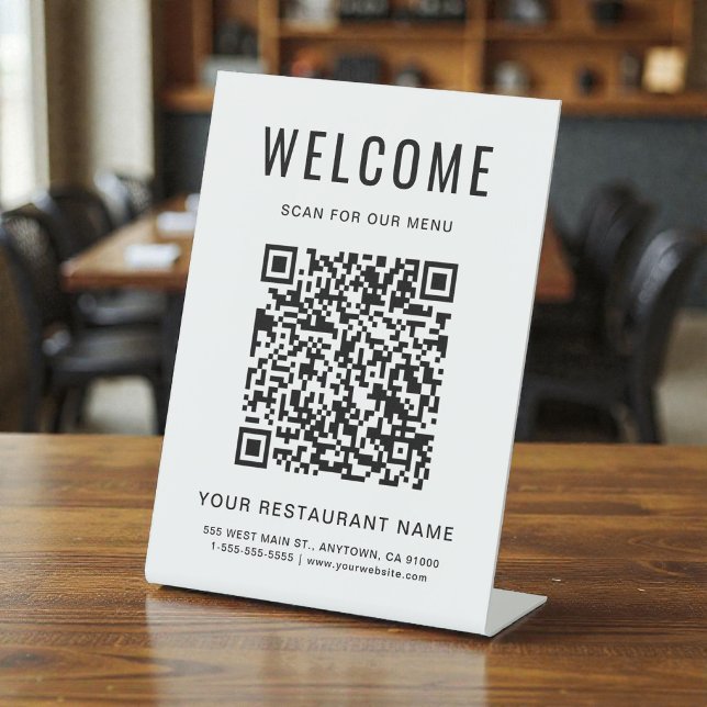 Modern QR Code Restaurant Menu Tabletop Pedestal Sign (Modern QR Code Restaurant Menu Tabletop Pedestal Sign)
