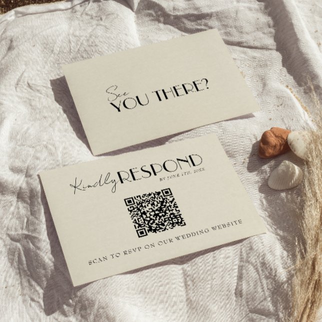 Modern QR Code Retro French Whimsical Wedding RSVP Card (Creator Uploaded)