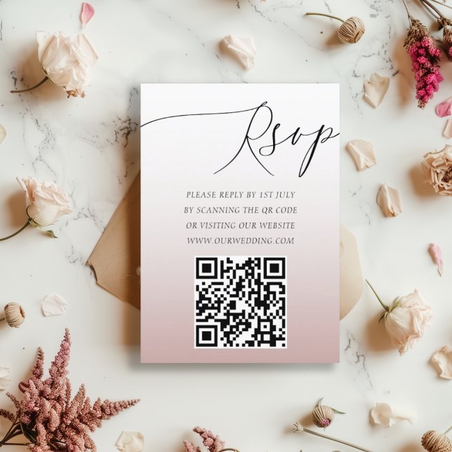 Modern QR Code Rose Gold Simple RSVP Wedding Card (Creator Uploaded)