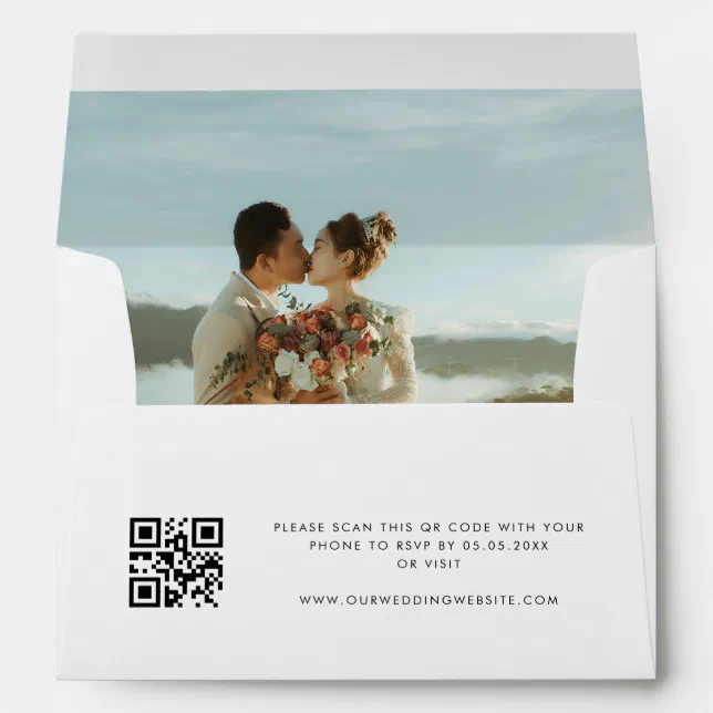 Modern QR Code RSVP Pre-Addressed Photo Wedding Envelope | Zazzle