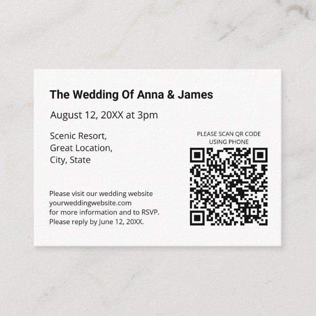 Modern QR Code RSVP Wedding Enclosure Card (Front)