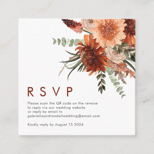 Modern QR Code Rust Terracotta Floral Wedding RSVP Enclosure Card