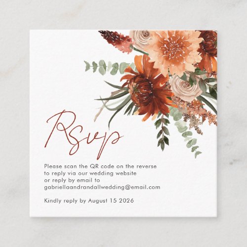Modern QR Code Rust Terracotta Floral Wedding RSVP Enclosure Card