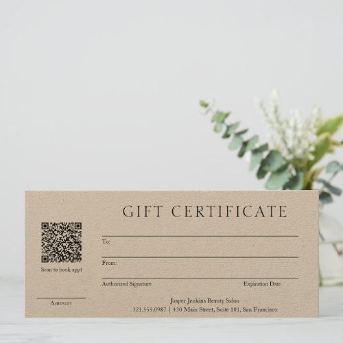 Modern QR Code Rustic Business Gift Certificate