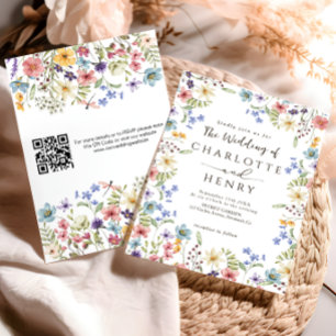  Modern QR Code Rustic Simple Wildflower Wedding  Invitation
