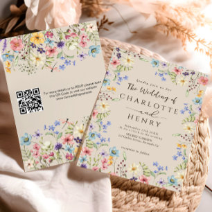  Modern QR Code Rustic Simple Wildflower Wedding  Invitation
