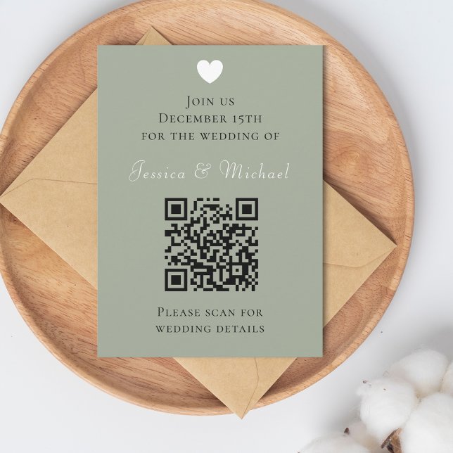 Modern QR Code Sage Green Wedding Invitation (Creator Uploaded)