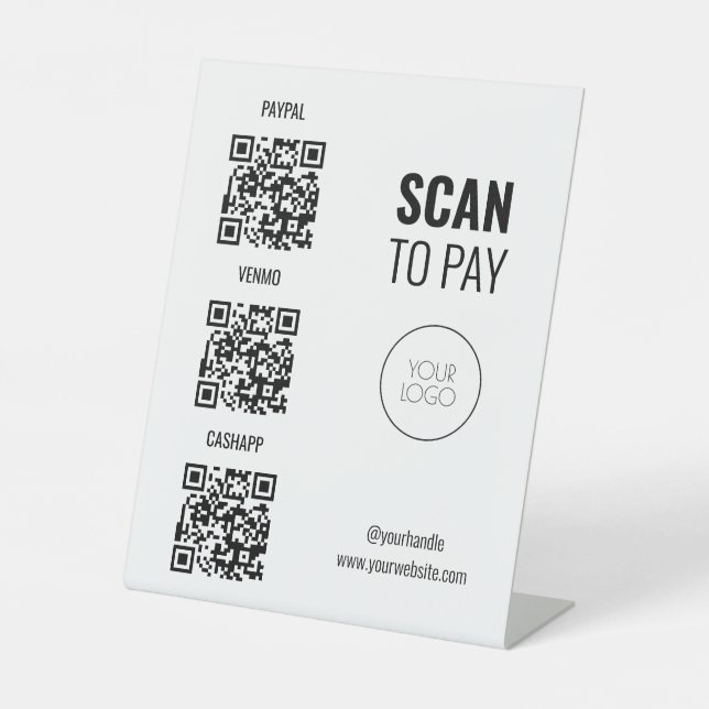 Modern QR Code Salon Scan to Pay Pedestal Sign (Front)