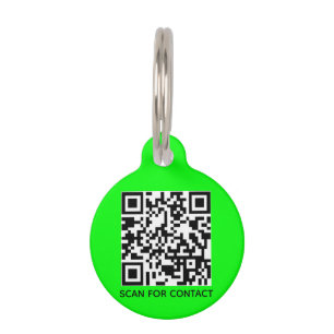 Modern QR Code scannable contact Info neon green Pet ID Tag