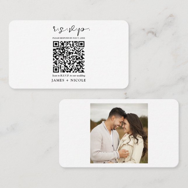 Modern QR Code Scannable Wedding R.S.V.P. Reply  Business Card (Front/Back)