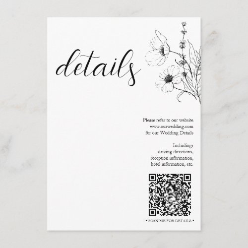 Modern QR Code Script Black White Floral Details Enclosure Card