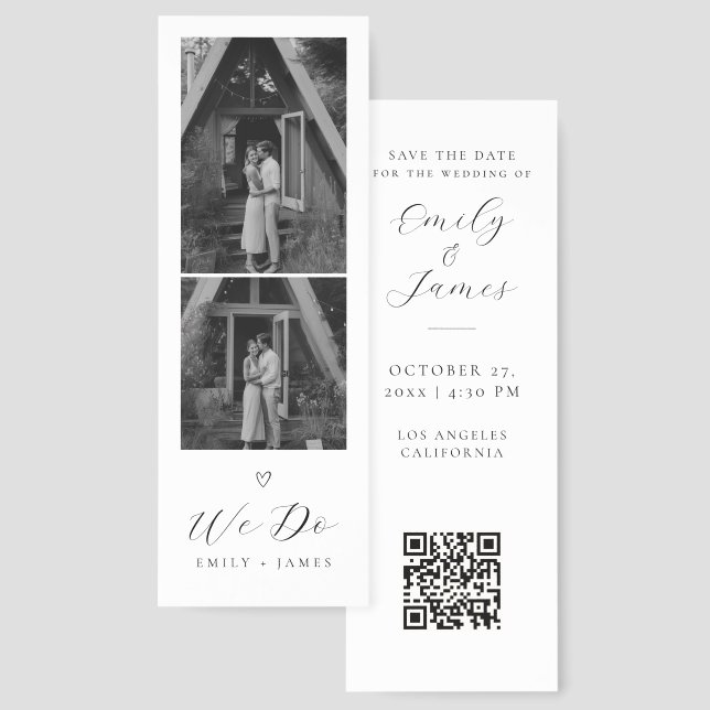 Modern QR Code Script We Do Photo Strip Wedding Bookmarks (Front & Back)