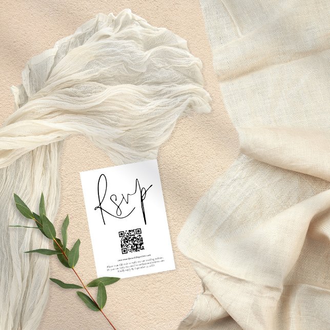 Modern QR Code Script Wedding Any Color RSVP Card (Creator Uploaded)