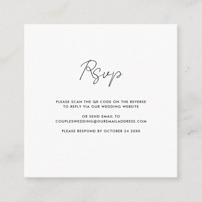 Modern QR Code Script Wedding RSVP Enclosure Card (Front)