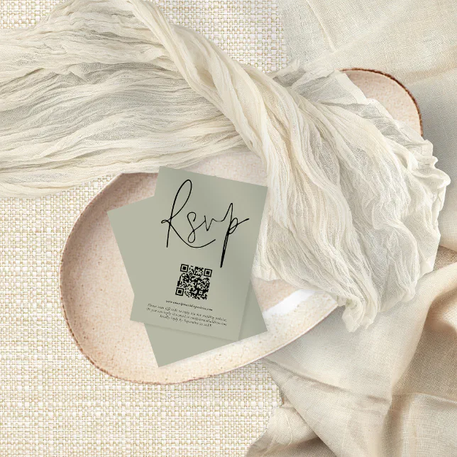 Soft Shade Qr Code Modern QR Code Script Wedding Soft Sage RSVP Card | Zazzle