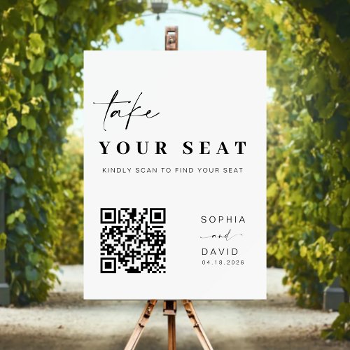 Modern QR Code Seating Chart  Take Your Seat Sign