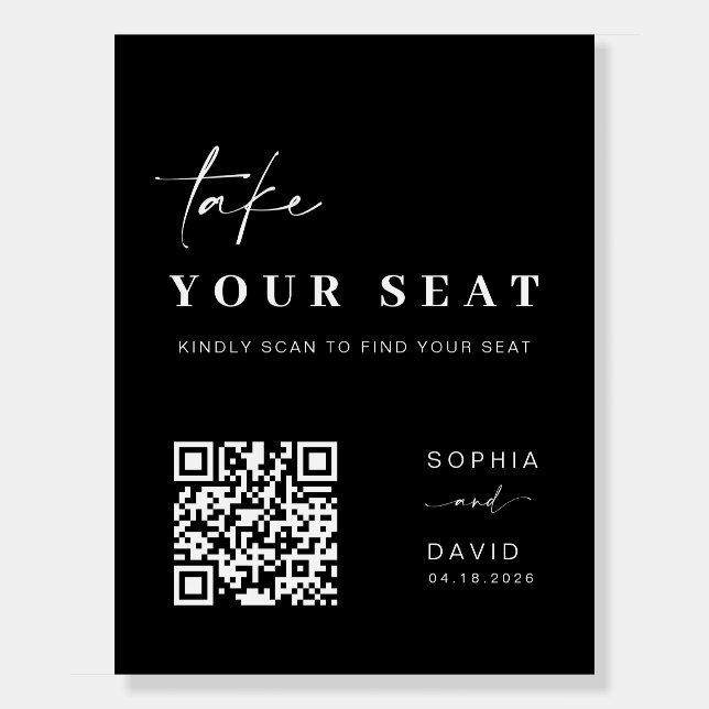 Modern QR Code Seating Chart | Take Your Seat Sign (Front)