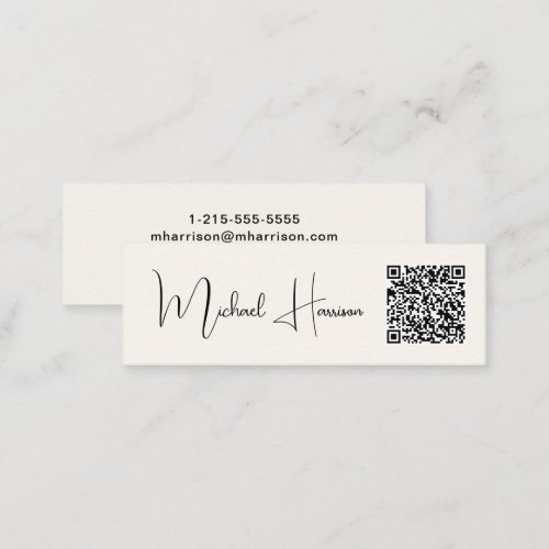 Modern QR Code Signature Script Cream Mini Business Card