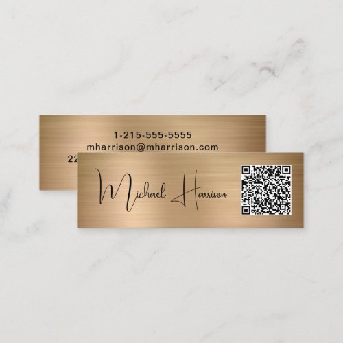 Modern QR Code Signature Script Gold Mini Business Card