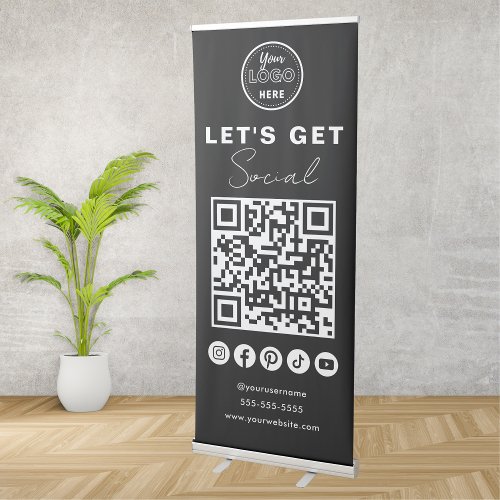 Modern QR Code Social Media Connect With Us Black Retractable Banner