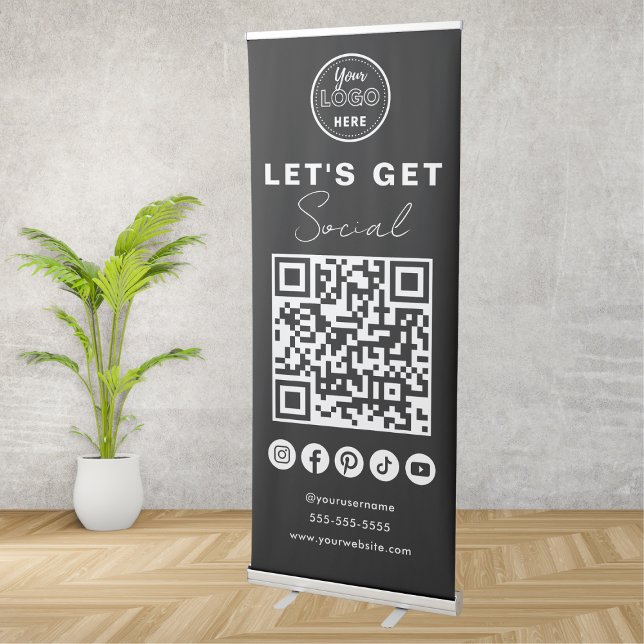 Modern QR Code Social Media Connect With Us Black Retractable Banner (Creator Uploaded)