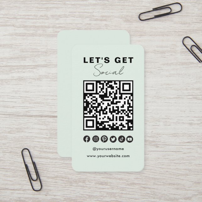 Modern QR Code Social Media Connect With Us Business Card (Front/Back In Situ)