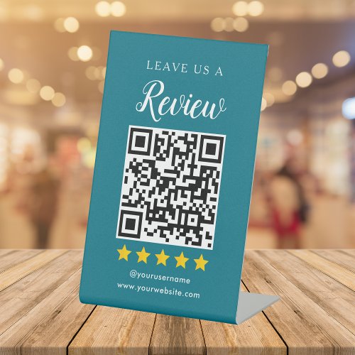 Modern QR Code Social Media Leave us a Review Pedestal Sign