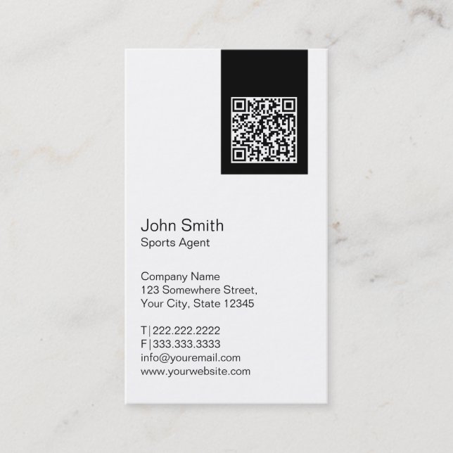 Modern QR code Sports Agent Business Card (Front)