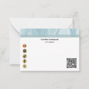 Modern QR Code Teal Silk Pearls Social Media Note Card
