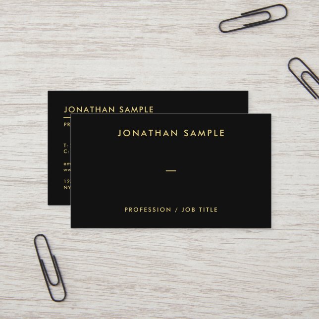 Modern QR Code Template Elegant Black Gold Text Business Card (Front/Back In Situ)
