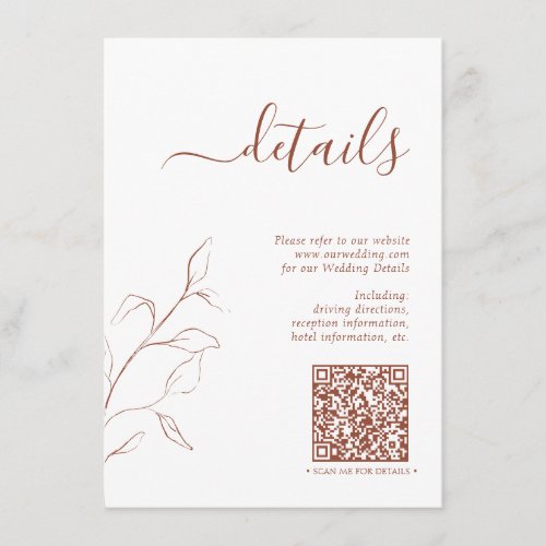 Modern QR Code Terracotta Wedding Details Enclosure Card