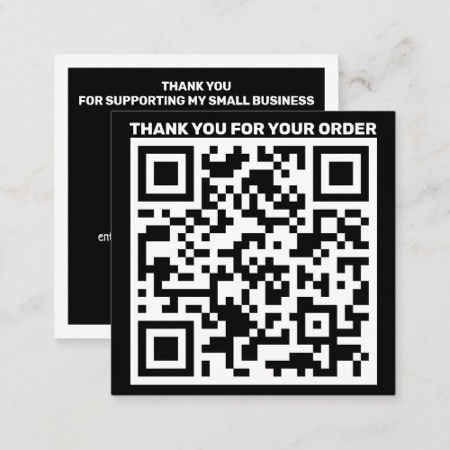 Modern QR code thank you order black white Square Business Card