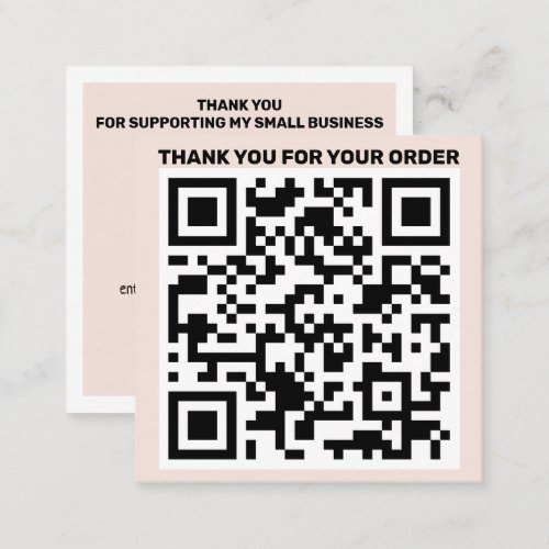 Modern QR code thank you order blush pink Square Business Card
