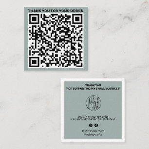 Modern QR code thank you order sage green Square Business Card