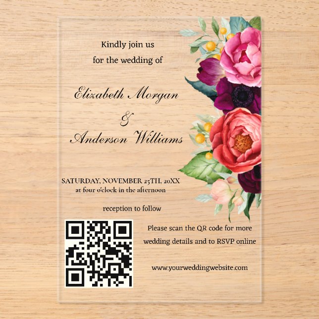 Modern QR Code Wedding  Acrylic Invitations (Front)