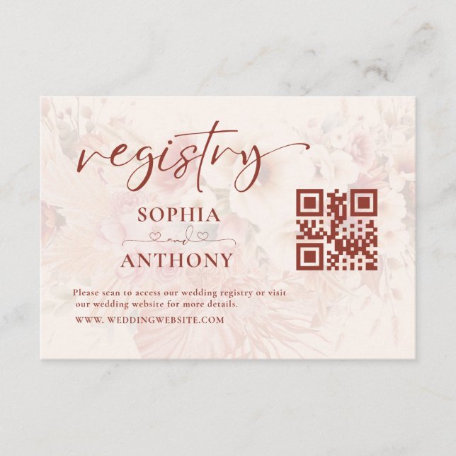 Modern QR Code Wedding Registry Card Minimalist  (Front)