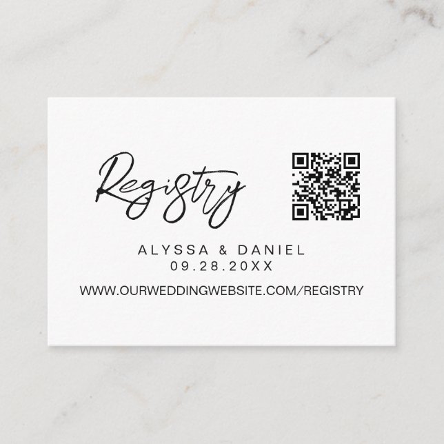 Modern QR code wedding registry Simple custom Enclosure Card (Front)