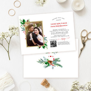 Modern QR Code Winter Holidays Photo Wedding Invitation