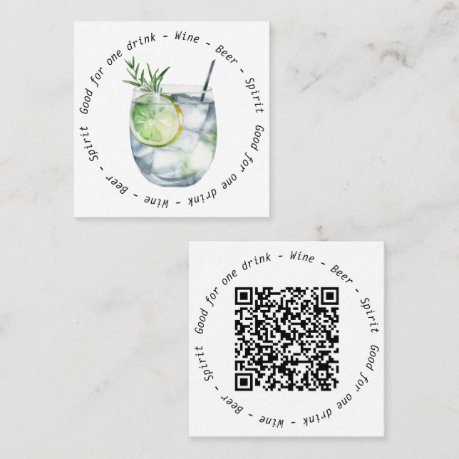 Modern QR Gin Tonic Business Event Drink Voucher Square Business Card (Front/Back)