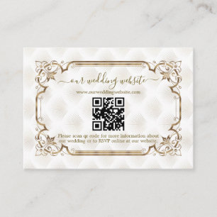 Modern QR Gold White Art Deco Wedding Website Enclosure Card