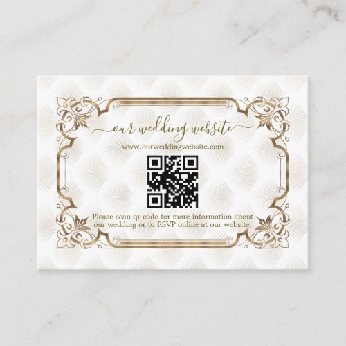 Modern QR Gold White Art Deco Wedding Website   Enclosure Card