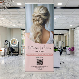 Modern QR Hair Stylist Salon Pink Retractable Banner