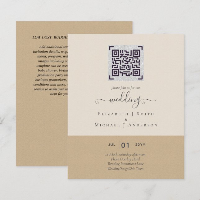 Modern QR Scanning Code Wedding Save Date Invites (Front/Back)
