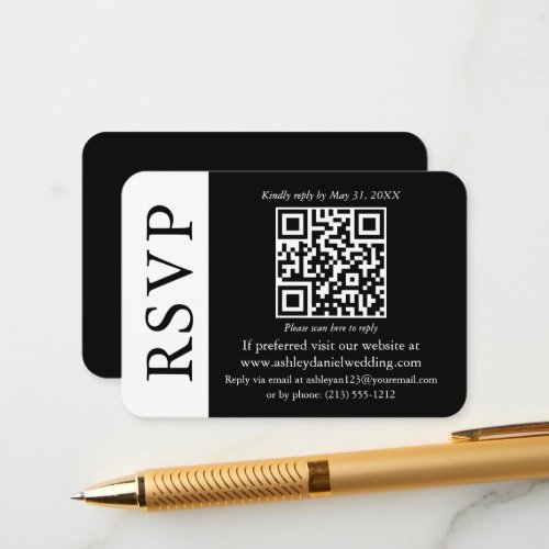 Modern QR Wedding Black and White RSVP Enclosure Card