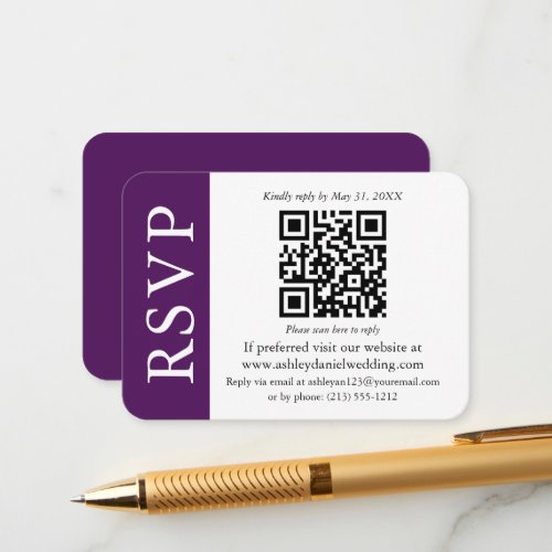 Modern QR Wedding RSVP Purple and White Enclosure Card