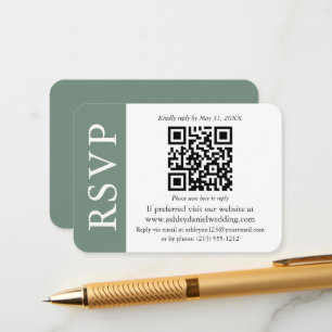Modern QR Wedding RSVP Sage Green and White Enclosure Card